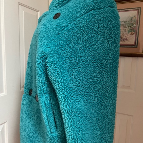 Women's Aqua/Blue Soft Hooded Sherpa Coat - Picture 7 of 12